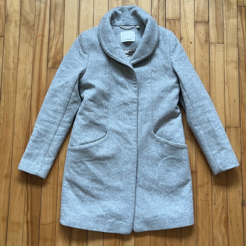 Wilfred Cocoon Grey Wool Blend Shawl Collar Coat Size Small Aritzia